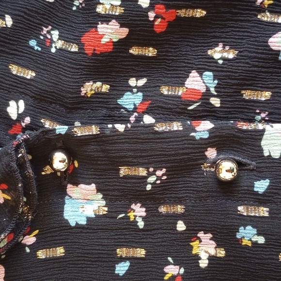 Sezane Josephine Floral Silk Chiffon Mini Dress 36 4 Black Metallic - Picture 4 of 8